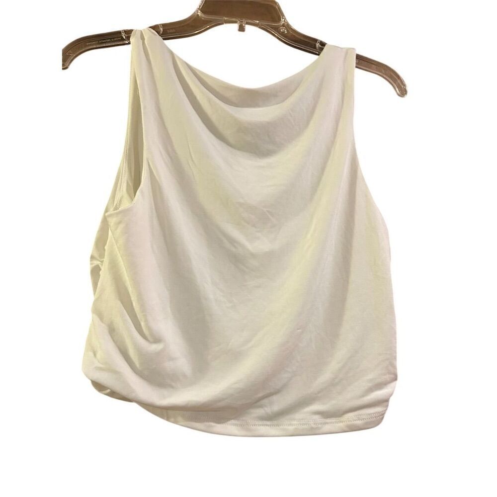 Live in the Moment Women's Ivory Ruched Sleeveless V-Neck Tank Top L - Picture 4 of 7